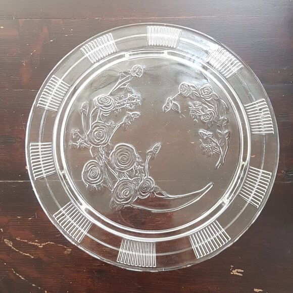 1930s Federal Depression Glass Cake Stand - Sharon or Cabbage Rose Pattern Pedes - Picture 2 of 8